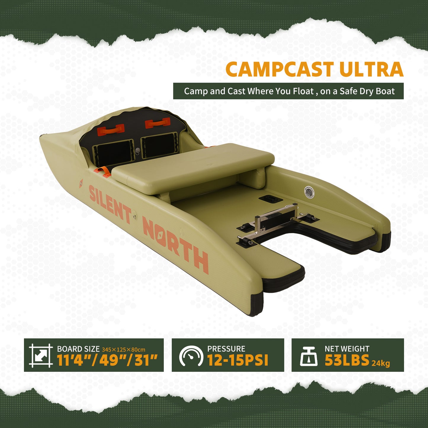 CampCast Ultra Inflatable Camping & Fishing Boat - Lightweight, Stable & Multi-functional