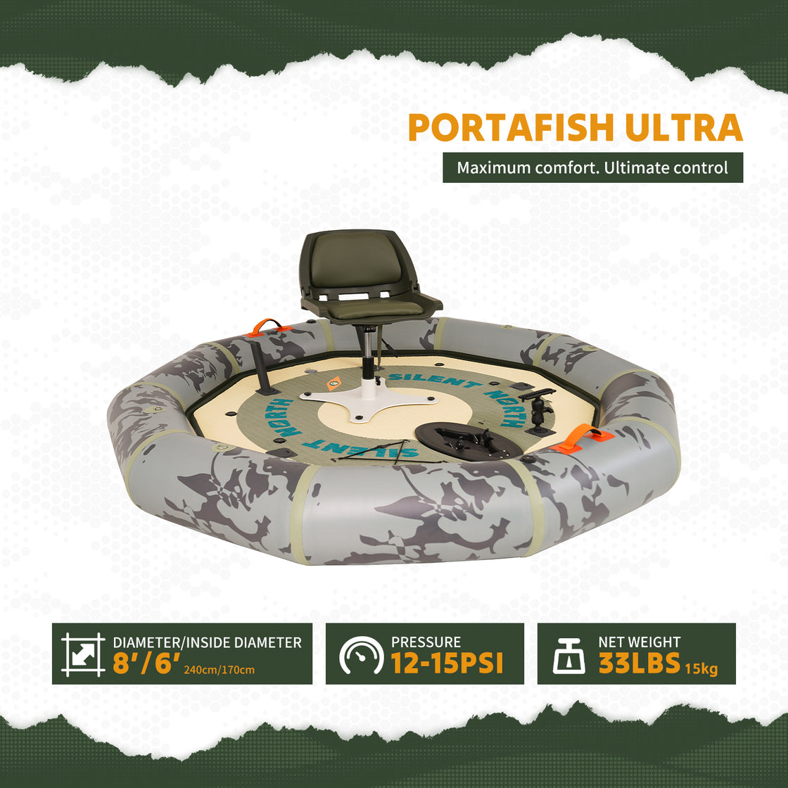 Portafish Ultra Polygon Electric Inflatable Fishing Boat – Stable, Portable & 360° Casting Platform