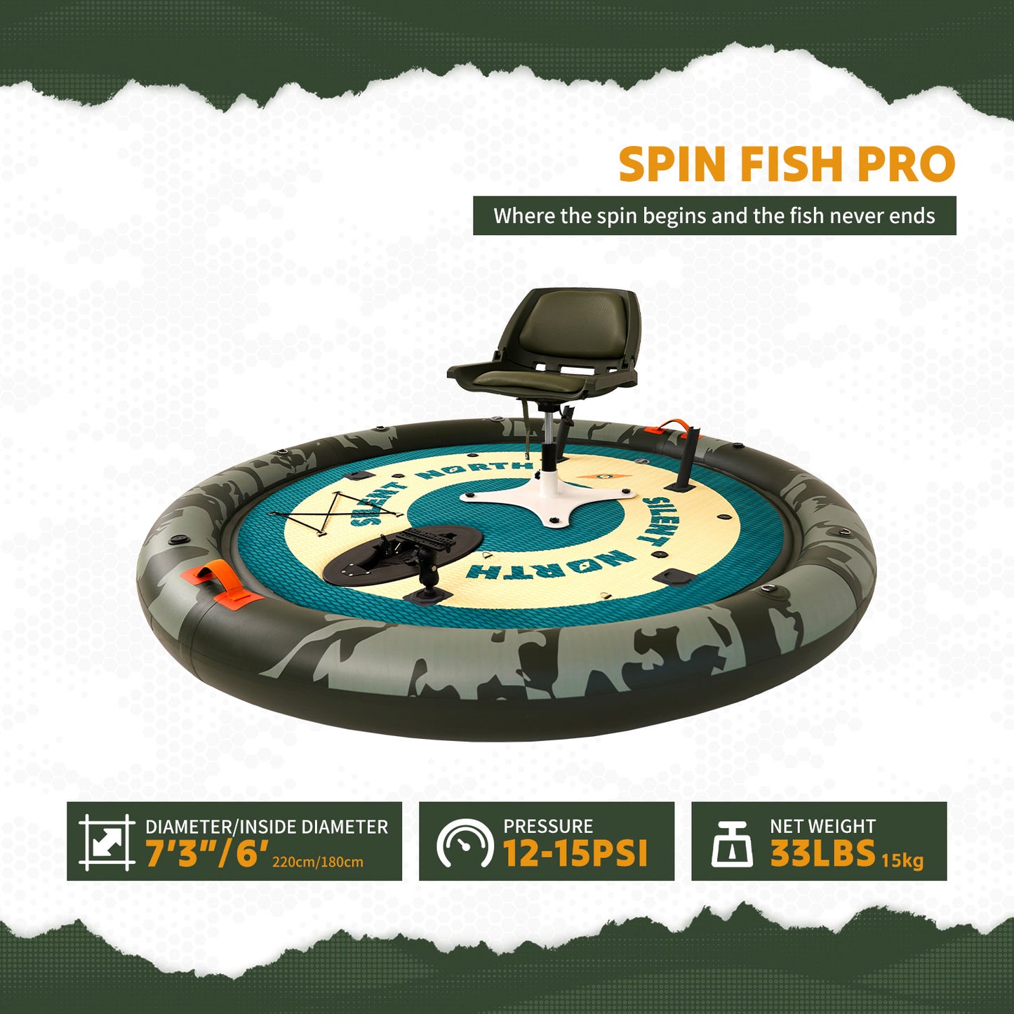 Spin Fish Pro Round Electric Inflatable Fishing Boat – Stable 360° Casting Platform