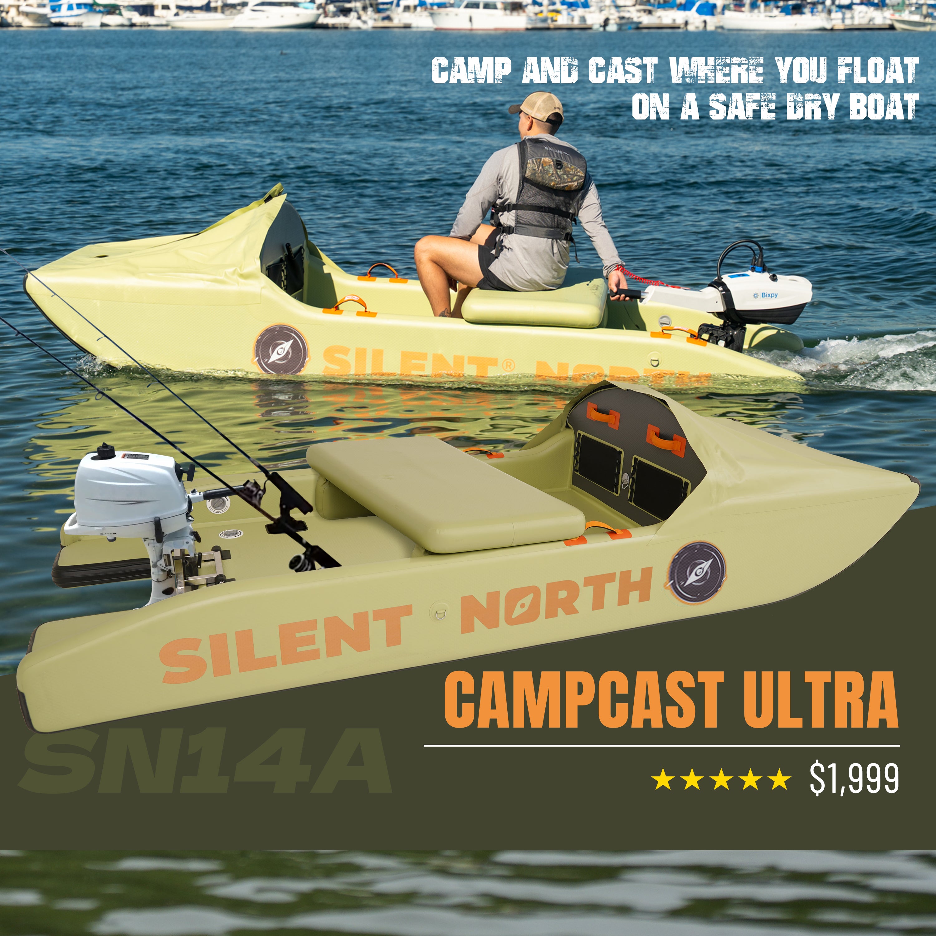 CampCast Ultra Inflatable Fishing Boat | Durable & Compatible with Gasoline and Electric Motors