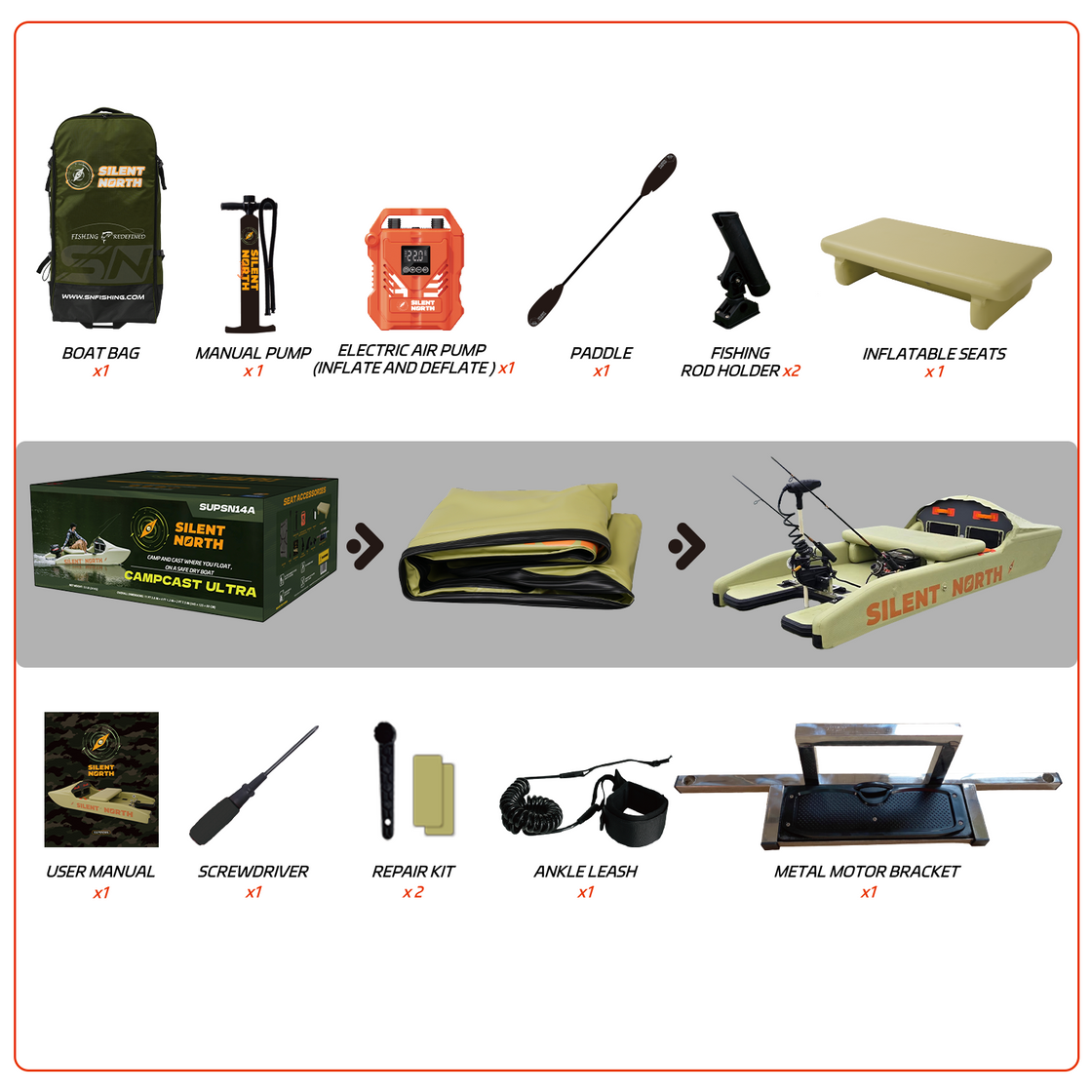 CampCast Ultra Inflatable Fishing Boat | Durable & Compatible with Gasoline and Electric Motors