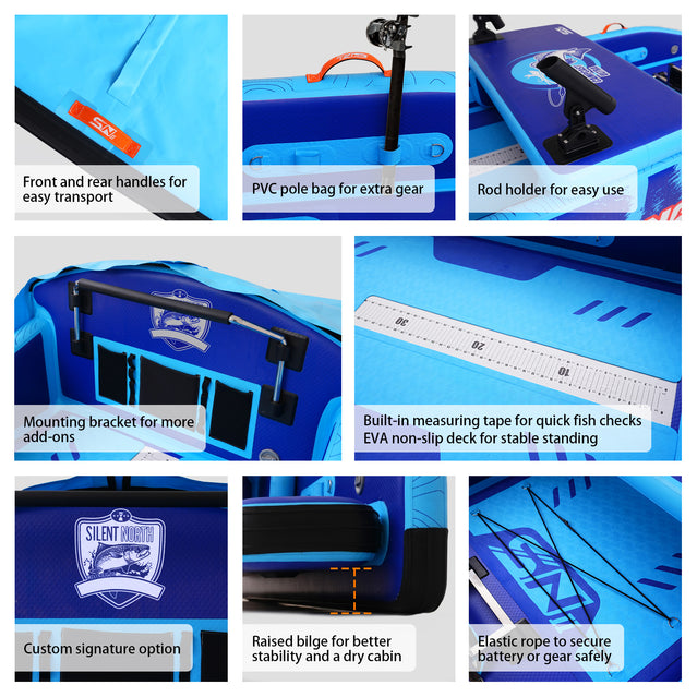 CampCast Ultra Inflatable Fishing Boat Blue Color | Durable & Compatible with Gasoline and Electric Motors