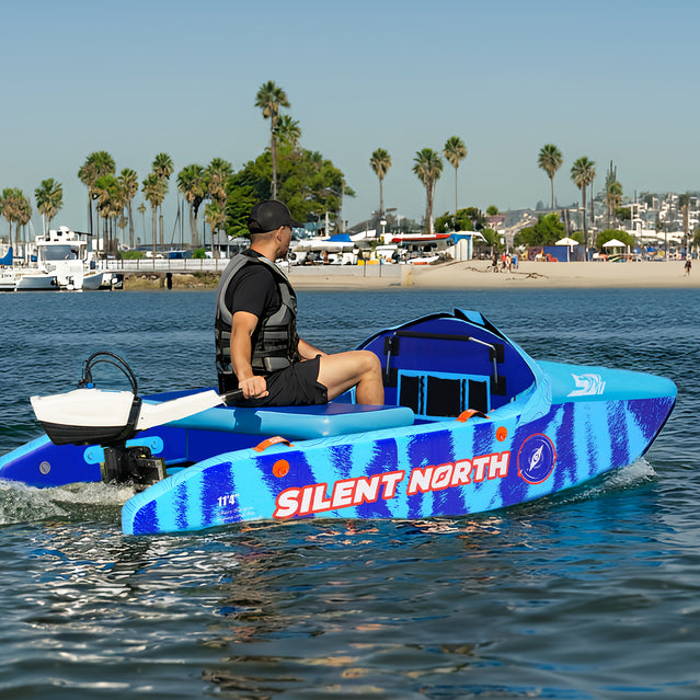 CampCast Ultra Inflatable Fishing Boat Blue Color | Durable & Compatible with Gasoline and Electric Motors