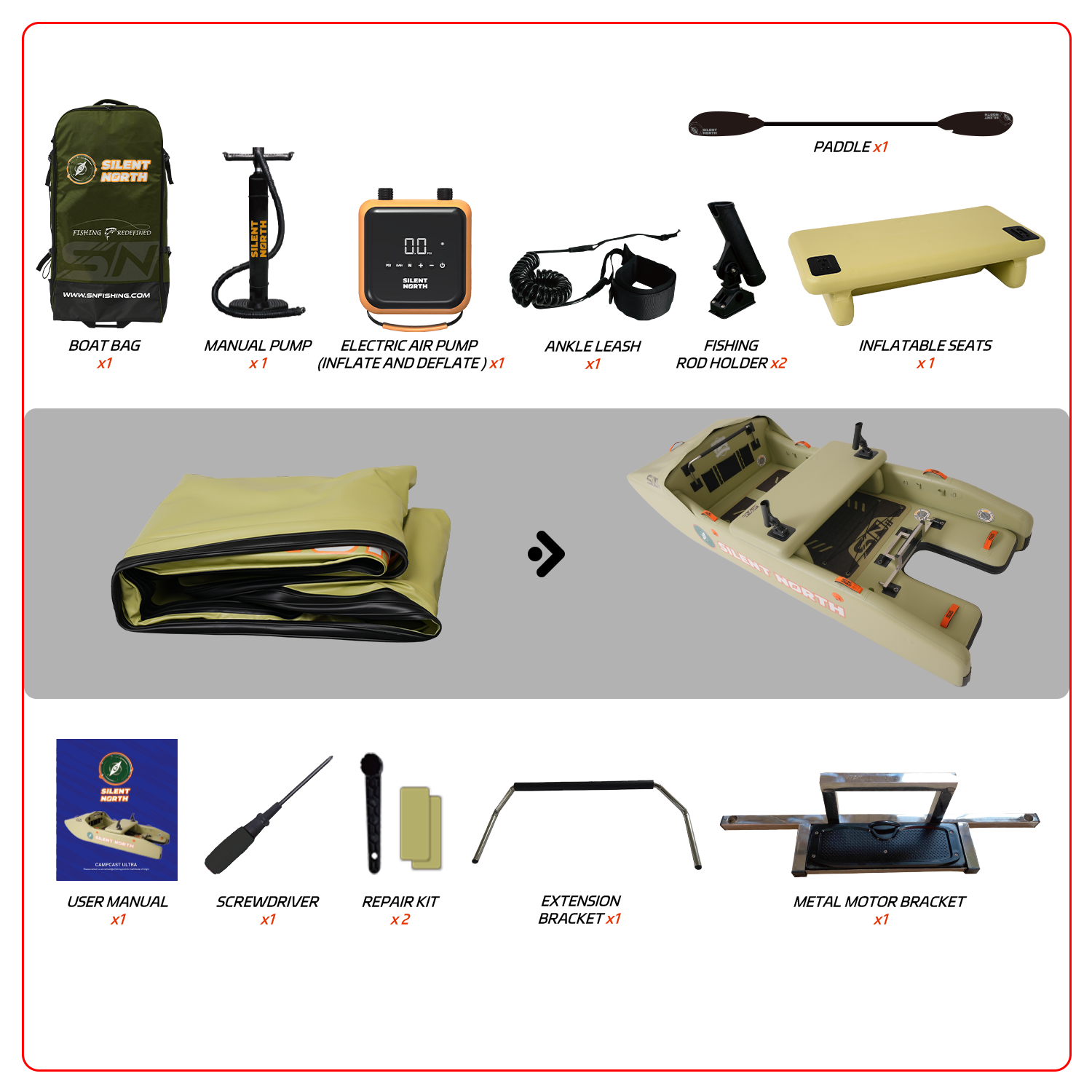 CampCast Ultra Inflatable Fishing Boat Sports Edition | Durable & Compatible with Gasoline and Electric Motors